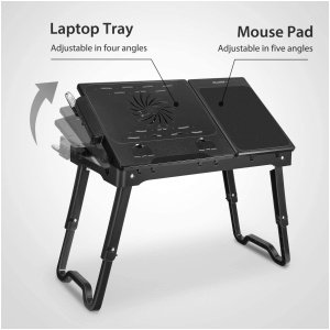 Laptop Desk for Bed with Fan & LED Light: USB Hub, Adjustable, Large Mouse Pad, Storage Box – Work, Write, Relax in Comfort (Black)