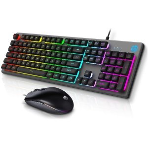 HP HPKM300F Gaming Combo RGB Backlit Keyboard & Mouse, Rustproof Metal, 6-Speed DPI Mouse, Responsive Keys