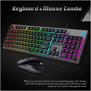 HP HPKM300F Gaming Combo RGB Backlit Keyboard & Mouse, Rustproof Metal, 6-Speed DPI Mouse, Responsive Keys