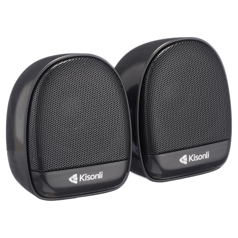 Kisonli KS-08 Mini Stereo Sound Multimedia Speakers – Compact Black USB & AUX Speakers for Laptop and Desktop
