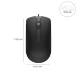 Dell MS116 USB Wired Optical Mouse in black, designed for precision tracking and ergonomic comfort, ideal for office and retail environments.