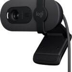 Logitech Brio 100 Full HD Webcam, Graphite color, built-in mic with privacy shutter for meetings and streaming