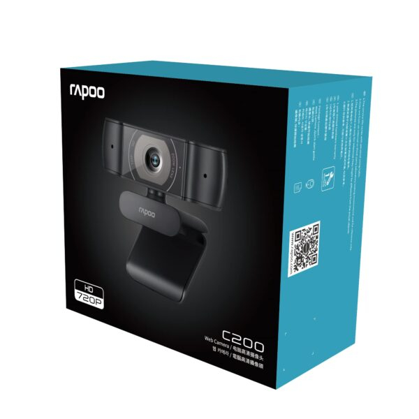 Rapoo C200 720p HD USB Webcam with dual noise-reduction microphones and 100° wide-angle lens