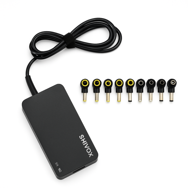 Shivox SX-102 Universal Laptop Charger, black, with Type-C output 12V–24V, compatible with tablets and major laptop brands, color box packaging