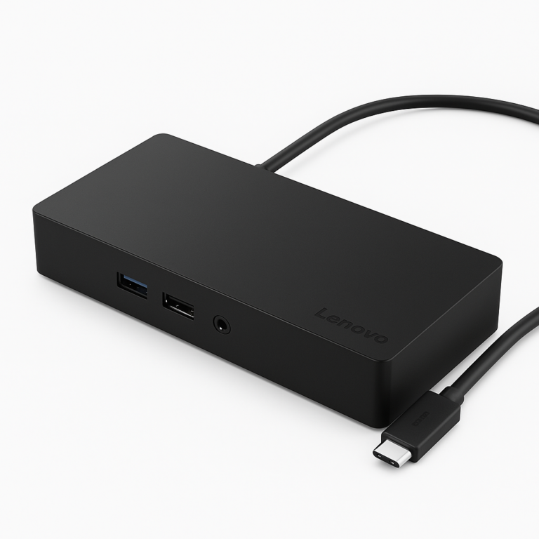 Lenovo ThinkPad USB-C Dock 40AY0090EU, black, featuring universal USB-C connectivity, HDMI, and multiple USB ports for professional workstations