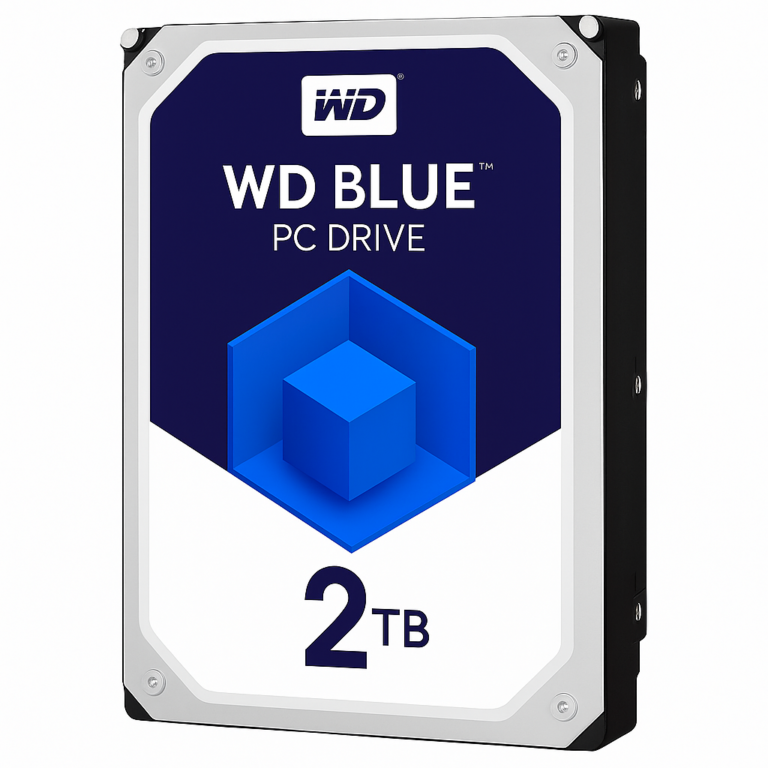Western Digital WD Blue 2TB internal hard drive, 3.5-inch SATA 6 Gb/s, 5400 RPM, 256MB cache, designed for reliable desktop storage