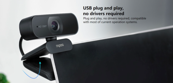 RAPOO C260 HD Webcam Black – 1080p USB camera with dual microphones and wide-angle lens for video conferencing