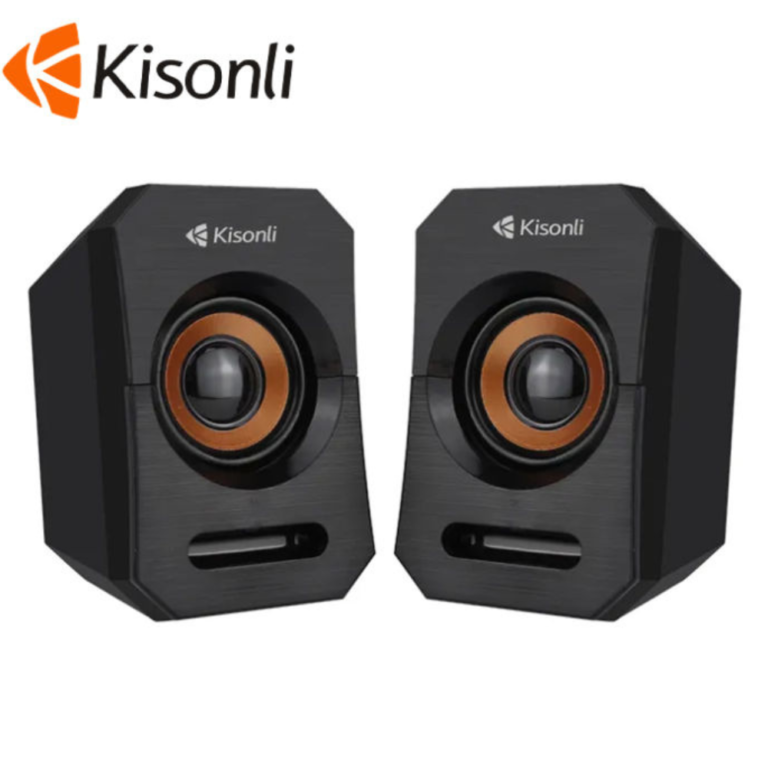 Kisonli A-606 Stereo Sound Multimedia Speakers for Laptop, PC, Desktop – Compact Black Speakers with USB and AUX Connectivity