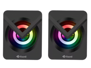 Kisonli L1040 Compact Stereo Sound Computer Speakers with RGB Lighting for Laptops, Desktops, and AIO – Black, Clear Sound, Dynamic Lighting Effects