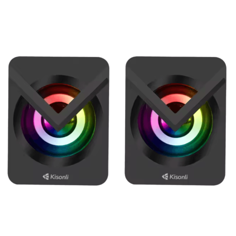 Kisonli L1040 Compact Stereo Sound Computer Speakers with RGB Lighting for Laptops, Desktops, and AIO – Black, Clear Sound, Dynamic Lighting Effects