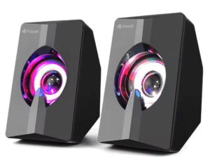 Kisonli L2020 Stereo Sound RGB Computer Multimedia Speakers for Laptop, PC, Desktop, AIO – Black, Customizable RGB Effects, Clear Sound