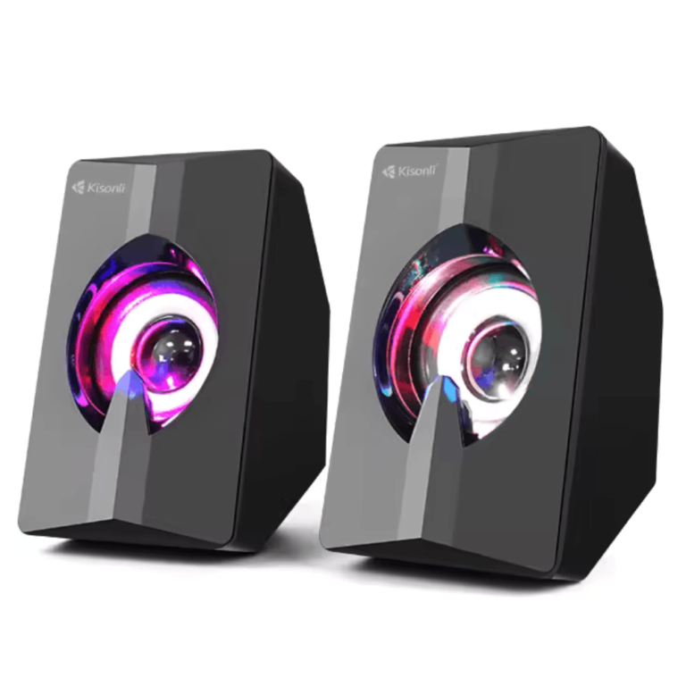 Kisonli L2020 Stereo Sound RGB Computer Multimedia Speakers for Laptop, PC, Desktop, AIO – Black, Customizable RGB Effects, Clear Sound