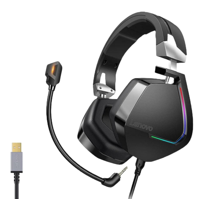 Lenovo H402 Wired RGB 7.1 Surround Sound Gaming Headset with Detachable Mic – Compatible with PC, Console, and Mobile – Black