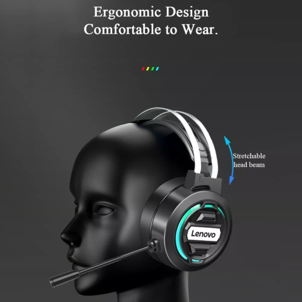 Lenovo H401 Wired RGB USB + 3.5mm AUX 7.1 Stereo Sound Gaming Headphones Headset With Noise Canceling Microphone and 50mm Driver for PC, PS4, PS5, Switch, Xbox One, Xbox Series X/S, Mobile - Black - Image 3