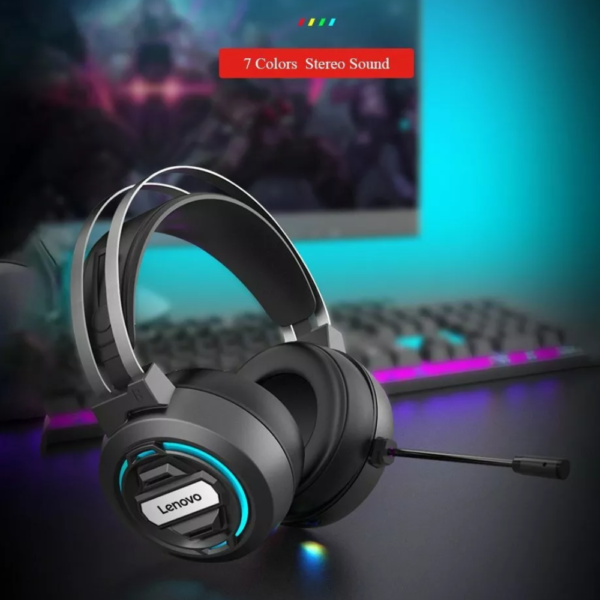 Lenovo H401 Wired RGB USB + 3.5mm AUX 7.1 Stereo Sound Gaming Headphones Headset With Noise Canceling Microphone and 50mm Driver for PC, PS4, PS5, Switch, Xbox One, Xbox Series X/S, Mobile - Black - Image 4