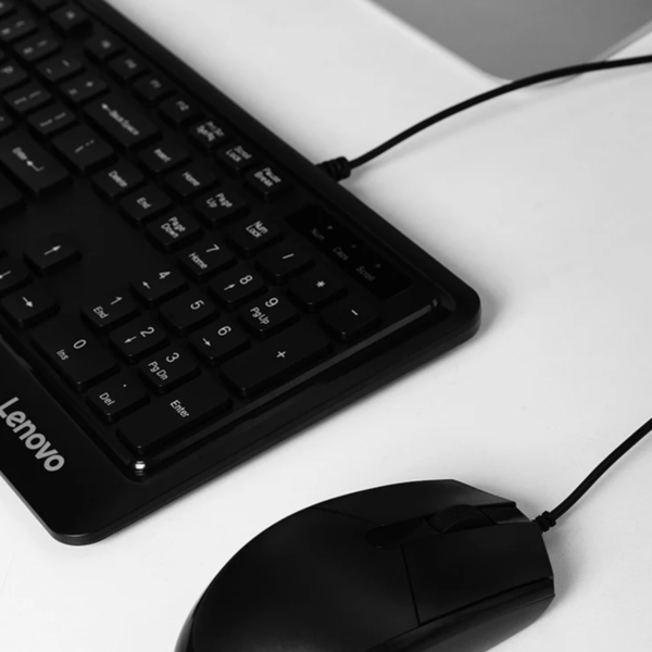 Lenovo KM102 Wired Keyboard and Mouse Set – Full-Sized USB Combo for Home and Business – Black