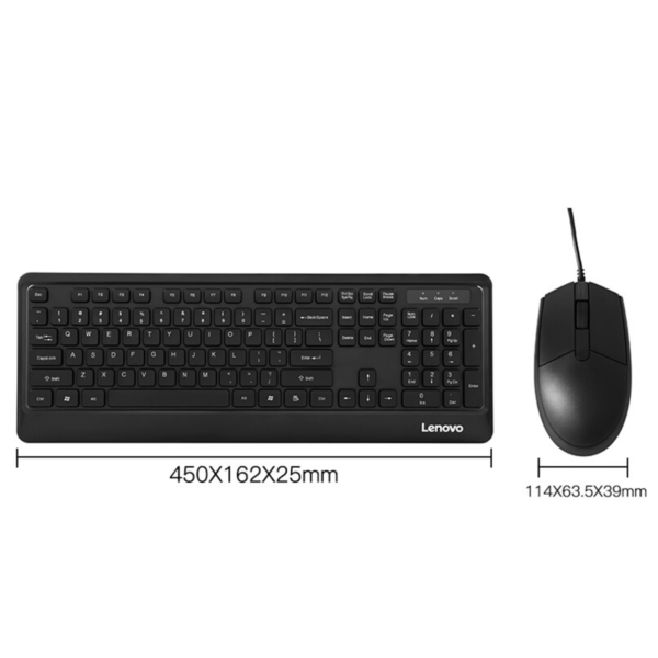 Lenovo KM102 Wired Keyboard and Mouse Set – Full-Sized USB Combo for Home and Business – Black