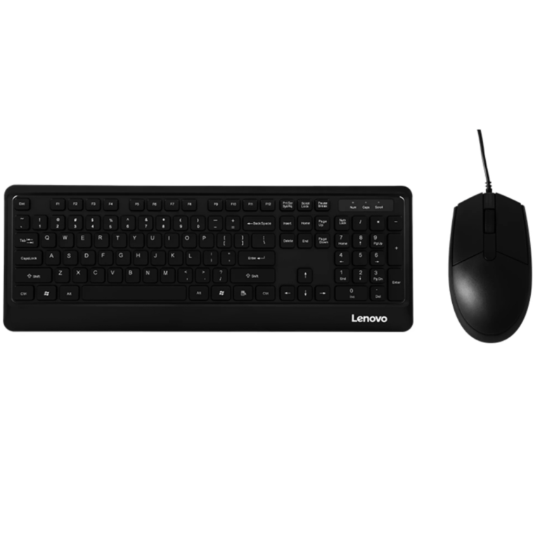 Lenovo KM102 Wired Keyboard and Mouse Set – Full-Sized USB Combo for Home and Business – Black
