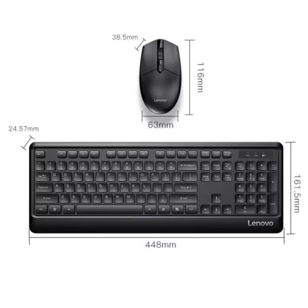 Lenovo KN102 Slim Full-Sized Wireless Keyboard and Mouse Set – Black – For Windows and macOS