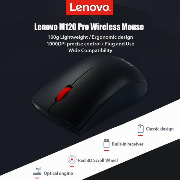 Lenovo M120 Pro Wireless Optical Mouse - Black - Image 3
