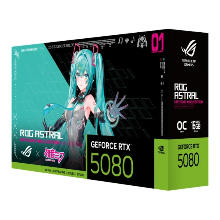 Asus 90YV0LV9-M0NM00, ROG Astral RTX 5080 Hatsune Miku graphics card, 16GB GDDR7, quad-fan cooling, gaming PC wholesale