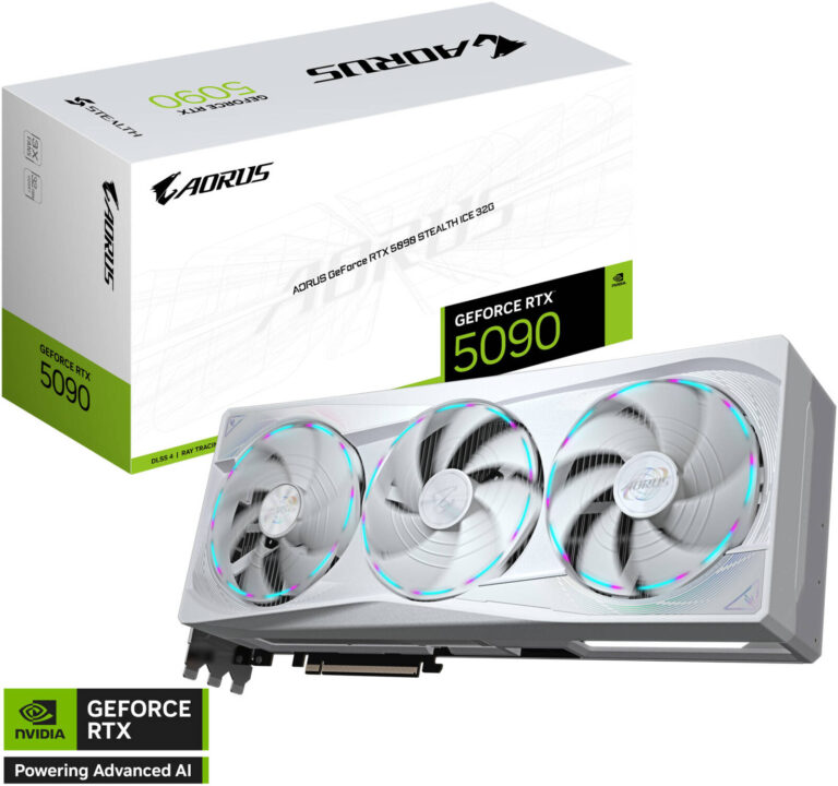 Gigabyte RTX 5090 STEALTH ICE, GV-N5090AORUSST ICE-32GD, 32GB GDDR7 white graphics card for gaming and creator workstation use