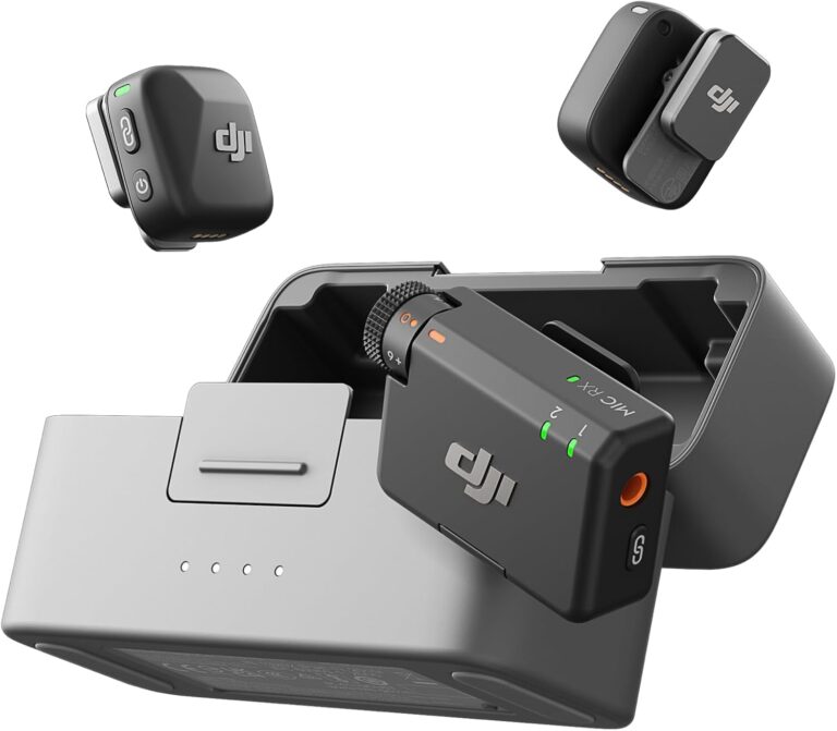 DJI Mic Mini 2 wireless microphone kit with 2 transmitters, mobile receiver, and charging case for creator and streaming use