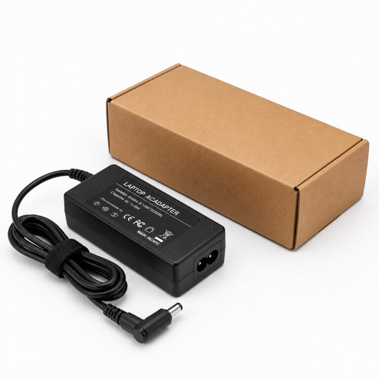 Shivox Laptop Adapter 65W black charger with 4.8 × 1.7mm connector and brown box packaging for compatible HP Dell Lenovo Acer Asus and Toshiba laptops