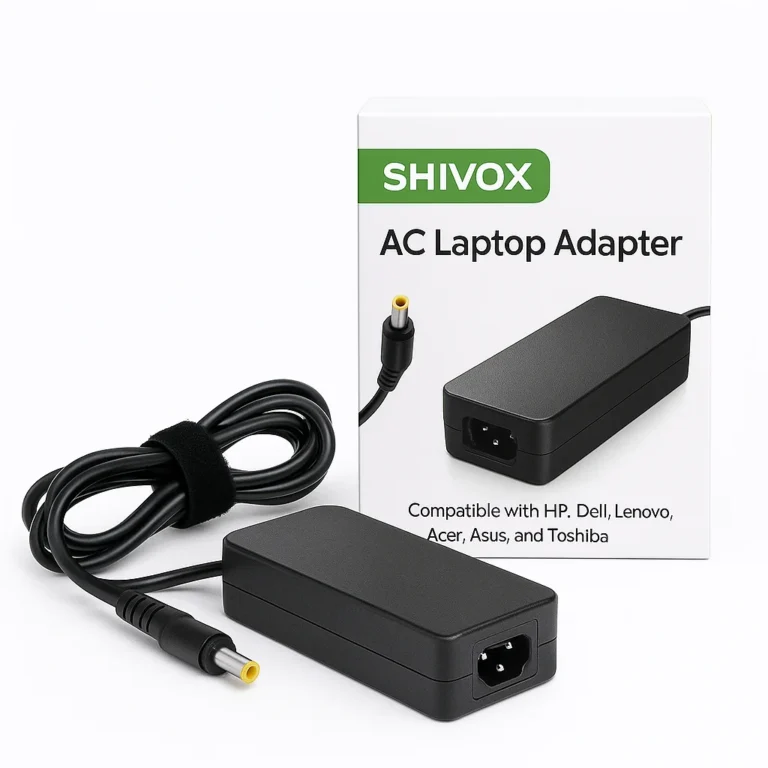 Shivox Laptop Adapter 65W black charger with 4.8 × 1.7mm connector and color box packaging for compatible HP Dell Lenovo Acer Asus and Toshiba laptops