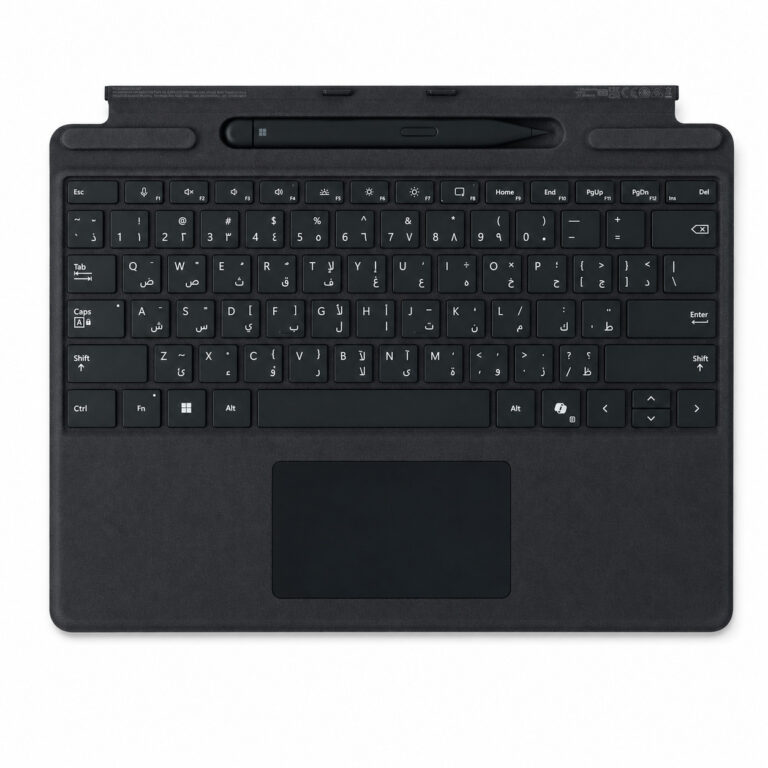 Microsoft Surface Pro 13 inch Keyboard with Pen Storage in Black with English Arabic layout, backlit keys, large trackpad and Copilot key