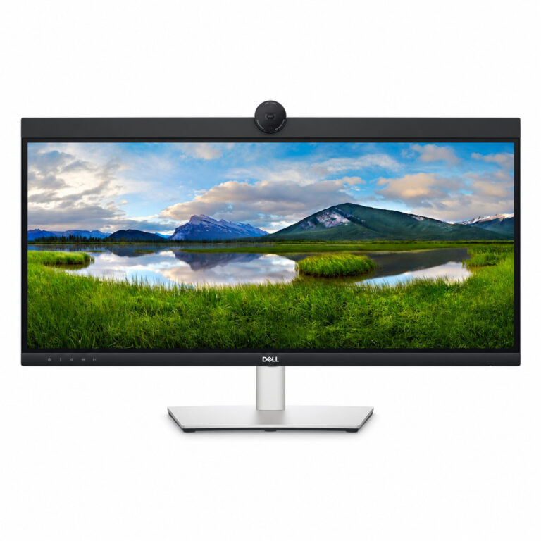 Dell P3424WEB 34-inch curved ultrawide black monitor with built-in webcam and ComfortView Plus for business video conferencing