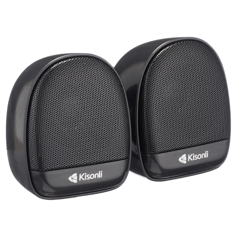 Kisonli KS-08 Mini Stereo Sound Multimedia Speakers – Compact Black USB & AUX Speakers for Laptop and Desktop