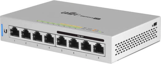 UniFi Switch 8 PoE US-8-60W, 8 Gigabit ports, 4 PoE ports, 60W power budget, silent fanless design, B2B wholesale