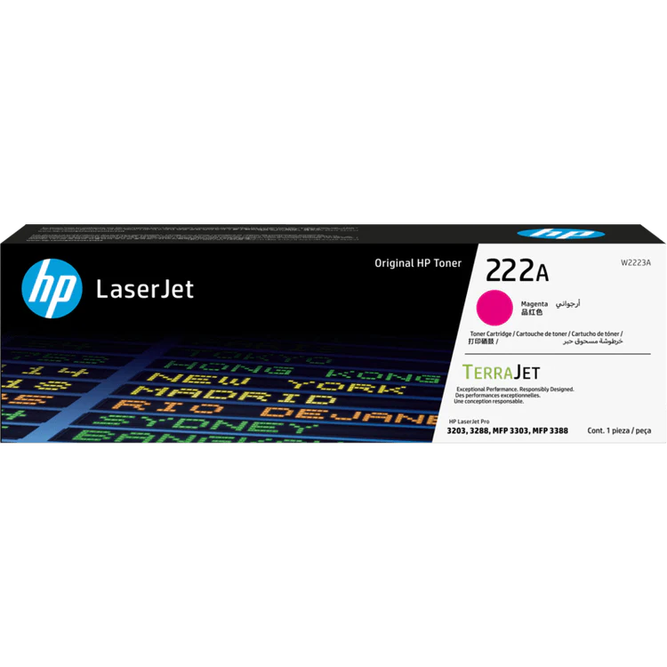 HP 222A original magenta toner, W2223A laser toner cartridge, HP LaserJet Pro color printing, business use