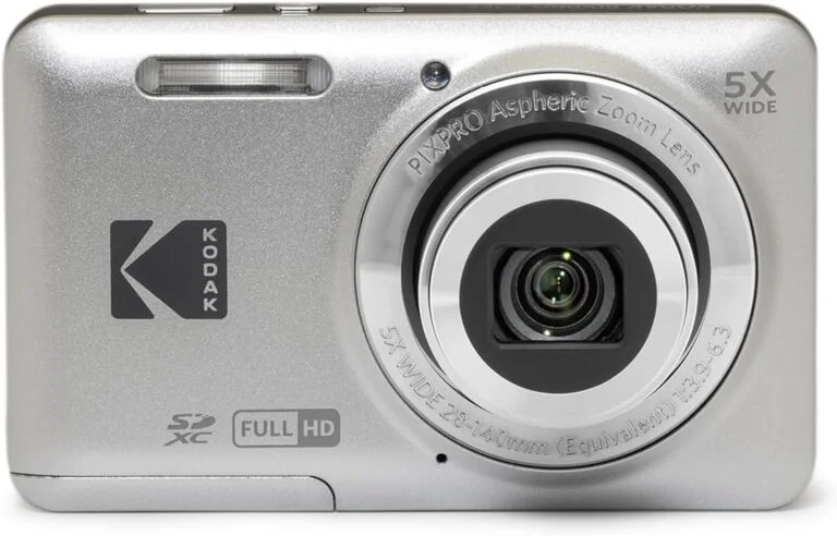 KODAK FZ55-GRY gray compact digital camera with 16MP sensor, 5x optical zoom, and 28mm wide-angle lens for daily photography