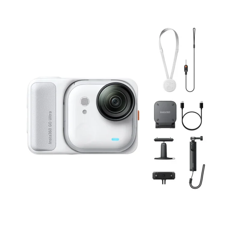 Insta360 GO Ultra Creator Bundle Arctic White, tiny hands-free 4K camera with 1/1.28-inch sensor and magnetic mounting for creator use
