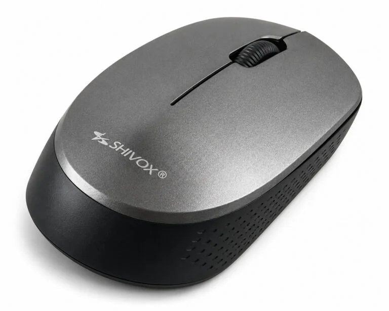 Shivox SX-1000 wireless optical mouse in silver with ergonomic design and 2.4GHz connectivity for desktops and laptops